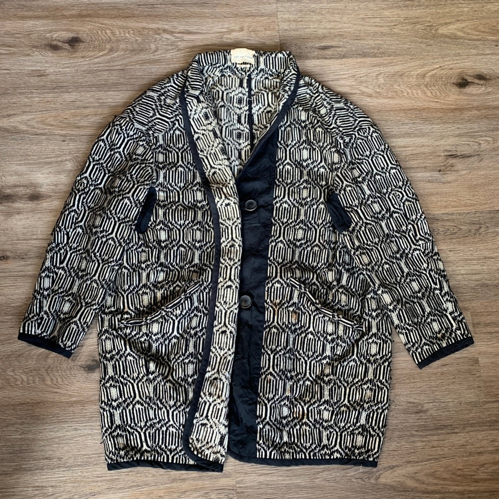Isabel Marant Etoile Black Cream Ebba Blanket Coat Jacket Boho - 36